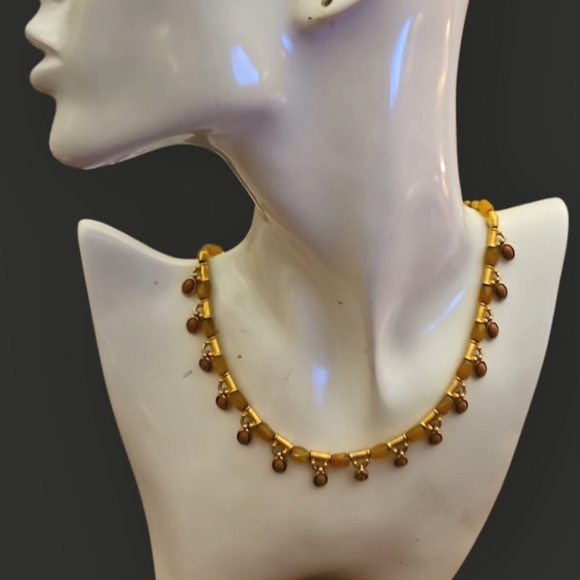 Monet Jewelry - Vtg MONET Two-tone Matte Gold and Burnt Orange Beaded Charm Necklace